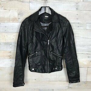 Zara Womens Zip Moto Jacket Coat Black Small
